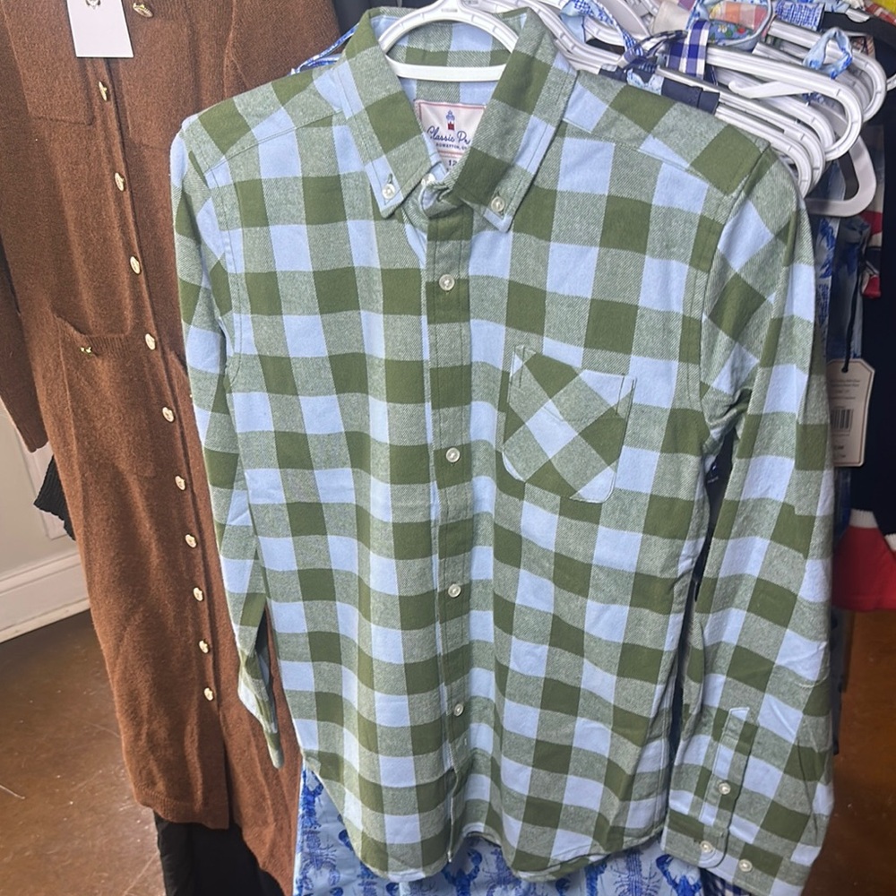 Classic Prep Green and White Button Down Shirt